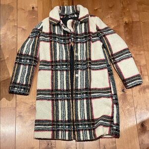 Women’s Cream Plaid Sherpa Coat - Maison Cinqcent